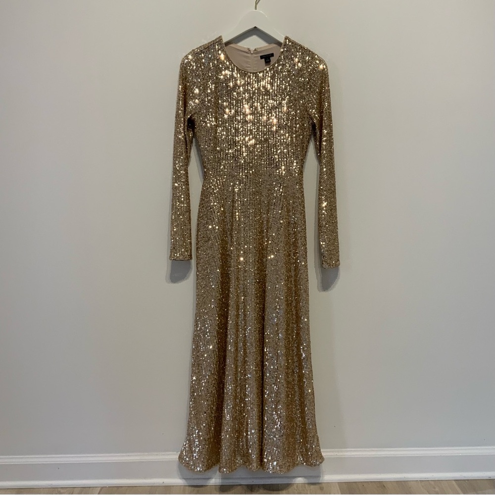 Ann Taylor Gold Long Sleeve Sequin Dress